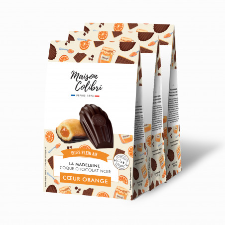 Madeleine nature, coeur orange et coque chocolat noir - 24 madeleines