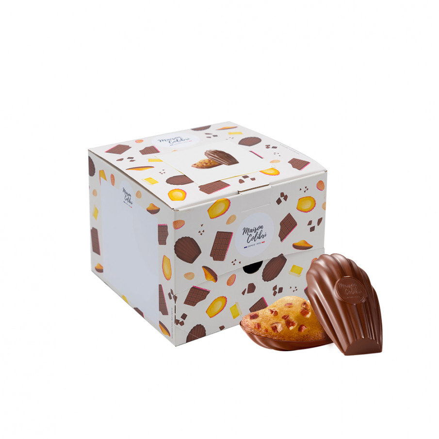 Boite - Madeleine noisette coque chocolat au lait eclat pécan