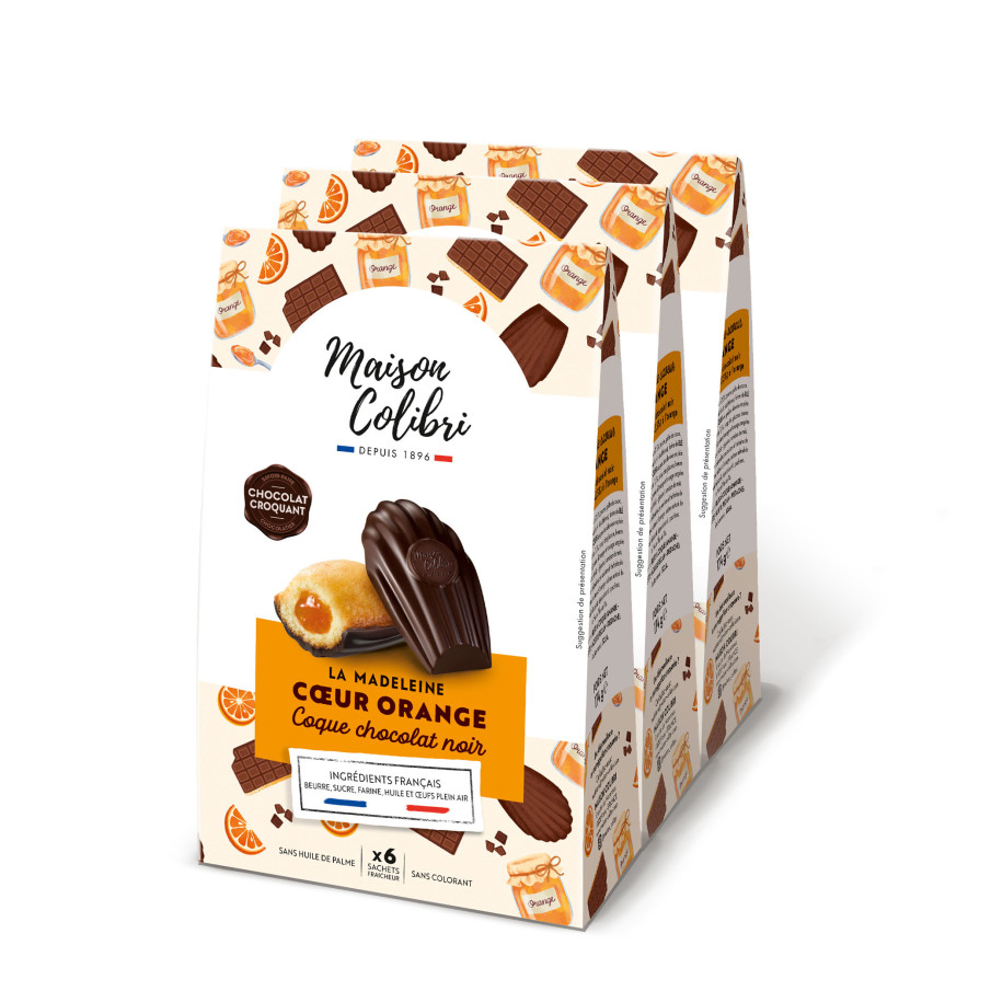 lot de 3 sachet de madeleines coeur orange coque chocolat