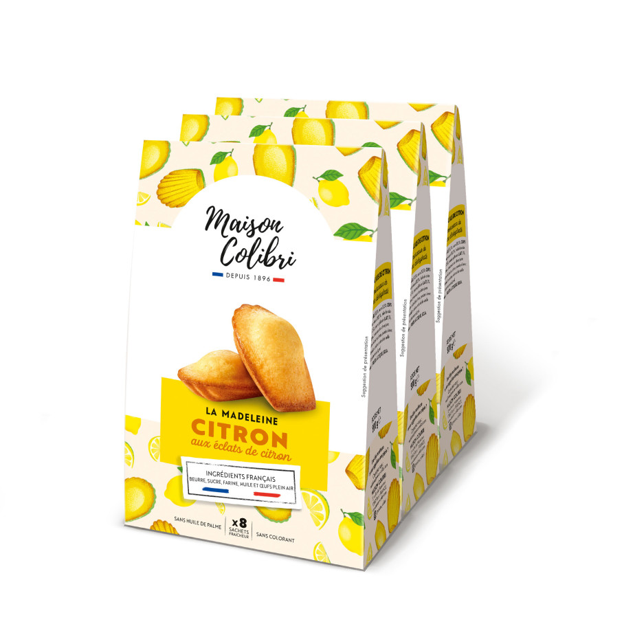 Nouvelle Madeleine Citron Maison Colibri. Lot de 3 sachets de 8 madeleines citron.
