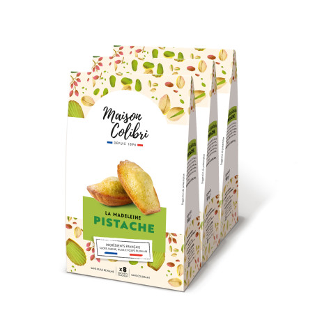 Lot de 3 sachets de madeleines Pistache. Nouveau format Maison Colibri. Lot de 3 sachets de madeleines Pistache. Nouveau format Maison Colibri.