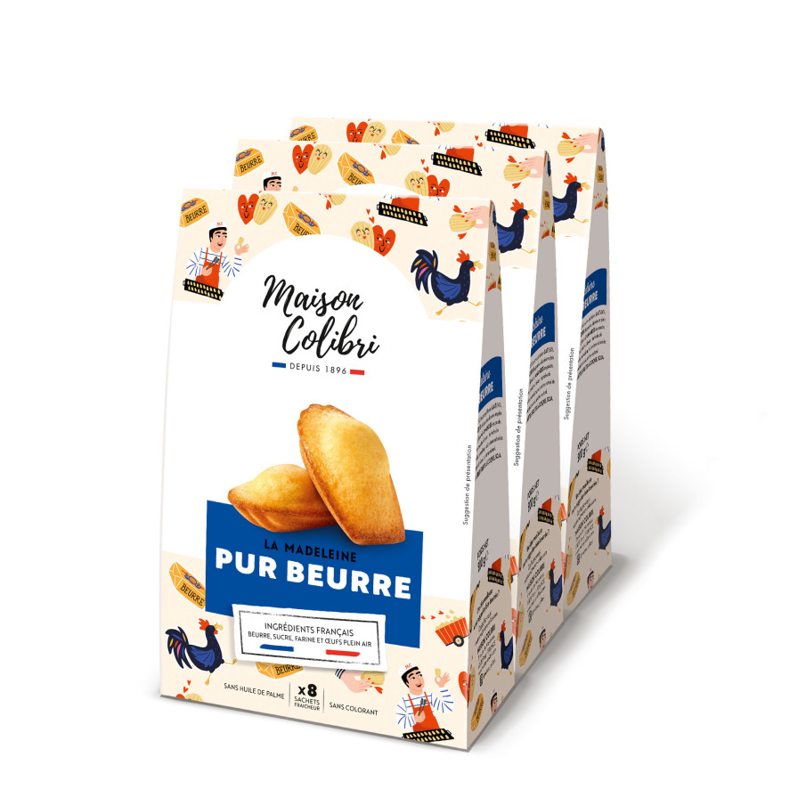 Lot de 3 sachets de madeleines Pur beurre. Nouveau format Maison Colibri.