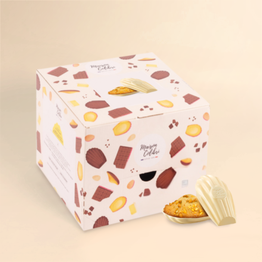 Boite Madeleines pistache chocolat blanc - Nos archies