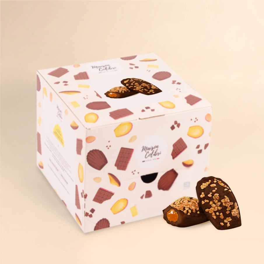 Boite Madeleines cacao coeur orange - Nos archives