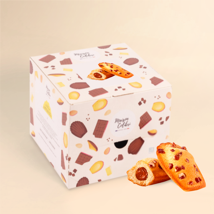 Boite Madeleines vanille coeur confiture de lait et éclats de noix de pécan - Nos archives