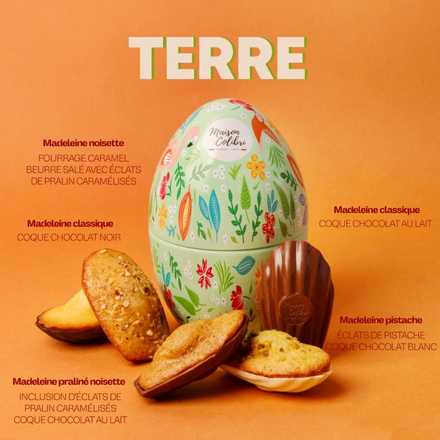 Oeuf Pâques Terre - Un oeuf original rempli de madeleines