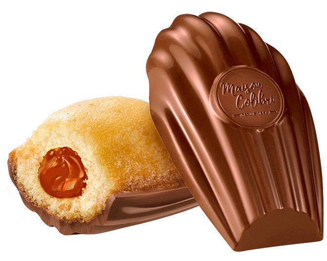 Madeleine cœur caramel coque chocolat au lait