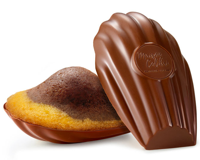 Madeleine marbrée praliné chocolat coque chocolat au lait