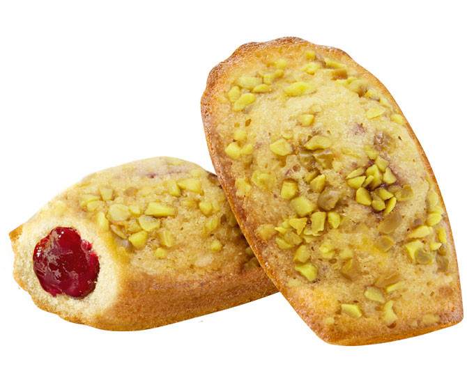 Madeleine Pistache Coeur Framboise aux éclats de pistache